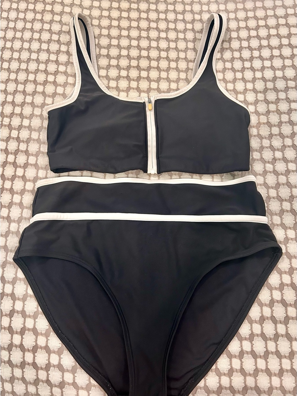 Old Navy Black and White Zip-Front High Waist Bikini Set